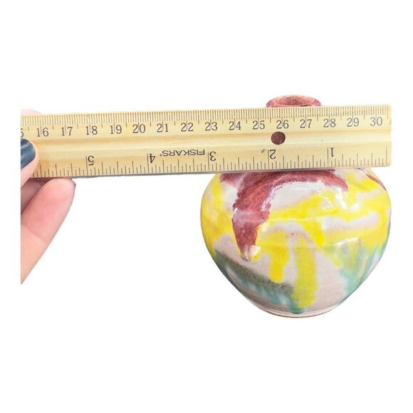 Mid Century Italian Art Pottery Vase Jug W Handle RedWare Multicolor Glaze VTG - Picture 9 of 15